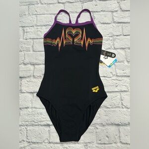 Arena Black and Purple Performance One Piece Swimsuit